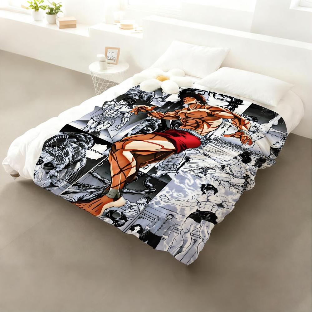 

Anime Hanma Baki Throw Flannel Throw Blanket: Soft Kid-Friendly Warm Anti-Static All Season Washable Couch Bed Home 75x90cm