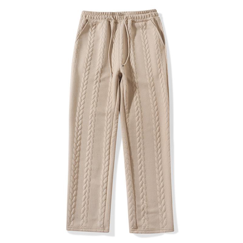 New Sports and Leisure Loose Solid Color Lace Shrink Wide Leg Autumn Men's Straight Fashion