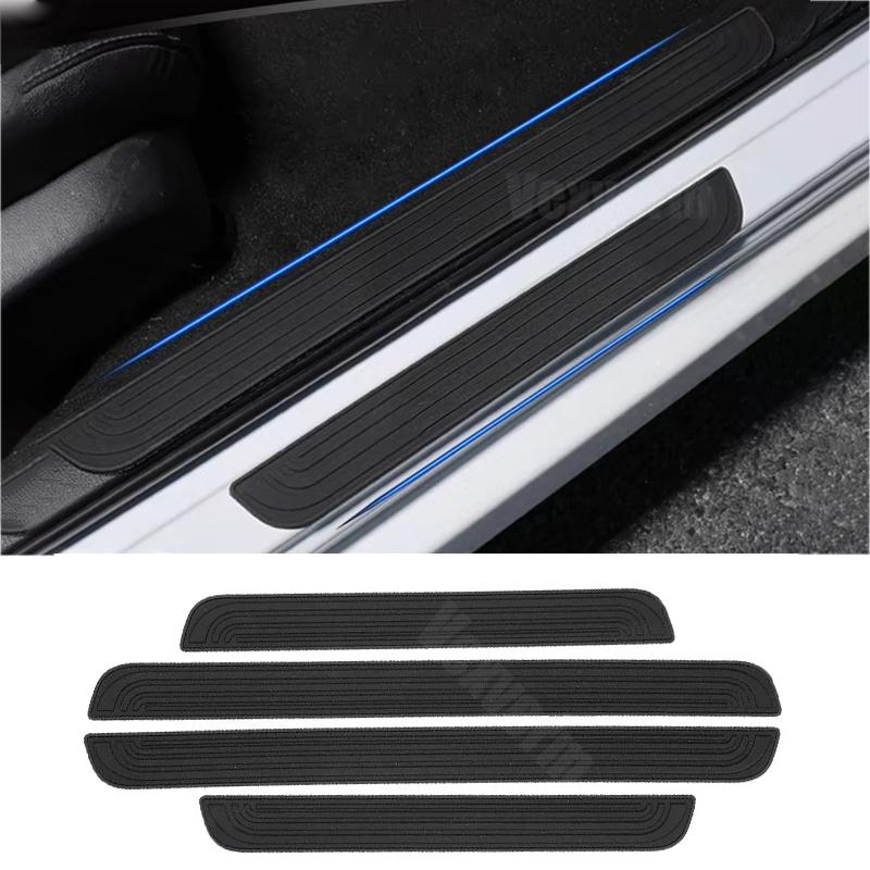 4pcs Car Door Plate Protector Stickers Rubber Durable Car Sticker Sill Scuff Cover Anti Scratch Decal Door Plate Protector