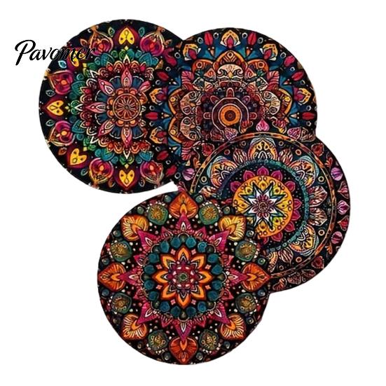 Artistic Oil Painting Style Coasters 4Pcs Nordic Wooden Coasters, Vintage Floral Heat Resistant Drink Mats, Non Proof Dining Table Protectors
