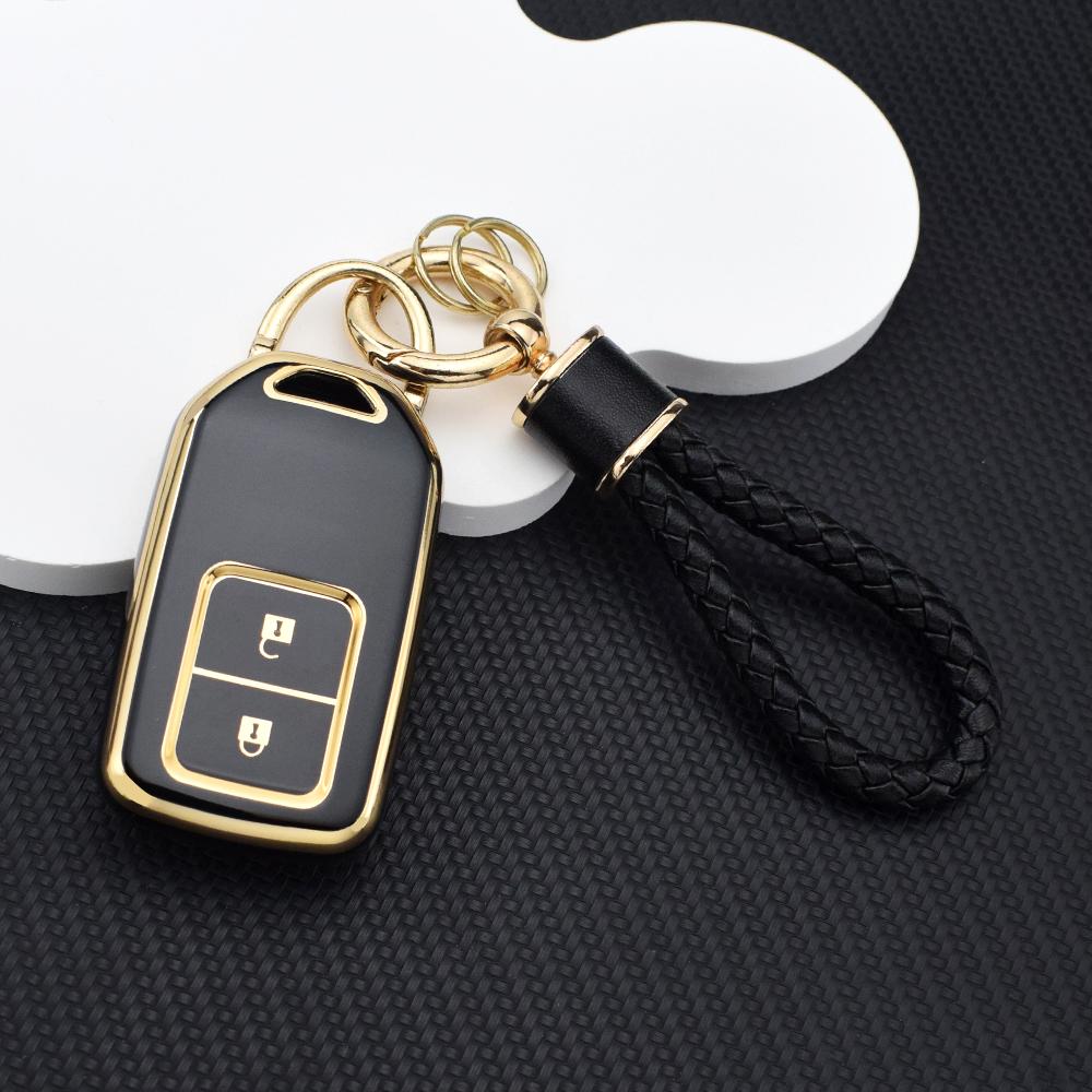 Tpu 2-Button Smart Key Cover For Honda Cr-V Hr-V Civic Accord Fit City Odyssey – Protective Key Fob Case And Key Chain Key Ring