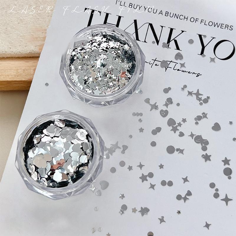 1 Box 3D Mini Round Heart Star Nail Art Charms Sequin Nail Art Flake Silvery Shiny Charms Accessories