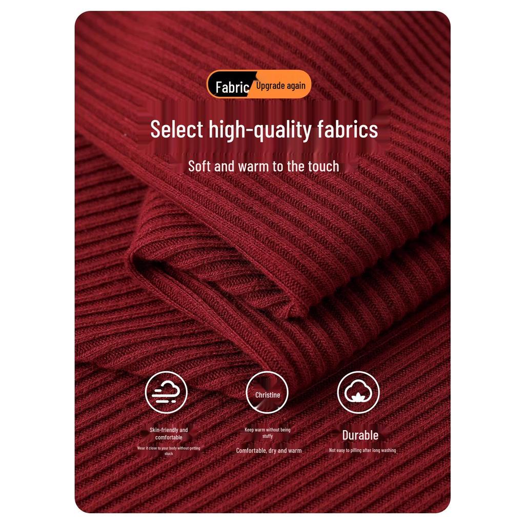 Women's Long Red Knit Dress with Coat Layer, Slim Fit, Pear Shape - Perfect for Autumn and Winter