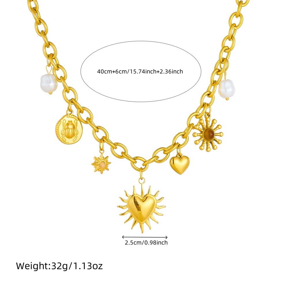 Collier Pendentif Goutte de Coeur Soleil Acier Inoxydable Collier Doré Accessoires de Bijoux pour Femmes