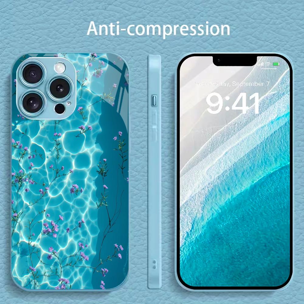 Minimal Water Ripple Flowers for iphone 17 case for coque iphone Fashion Case fundas Glass for iPhone 17 16 15 14 13 pm Pro Plus