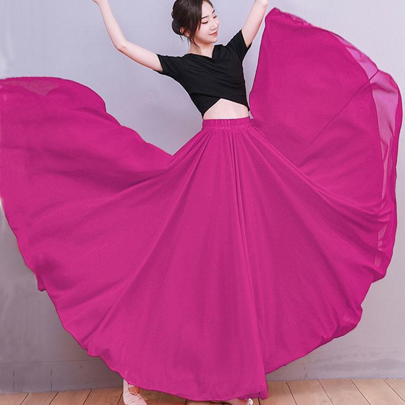 720° Chiffon Swing Skirt: High Waist, Ethnic Dance Red, Slimming Design