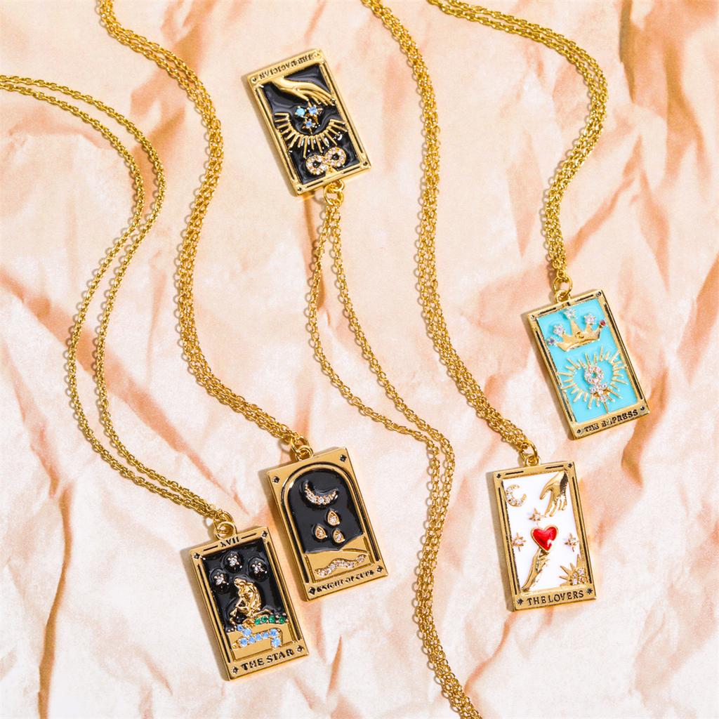 Vintage Tarot Card Pendant Necklace Rectangular Pendant Necklace Copper Texture for a Touch of Mystery and Wisdom