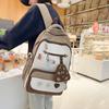 Schoolbag Women's Large Capacity Backpack Student Color Block Backpack with Coin Purse