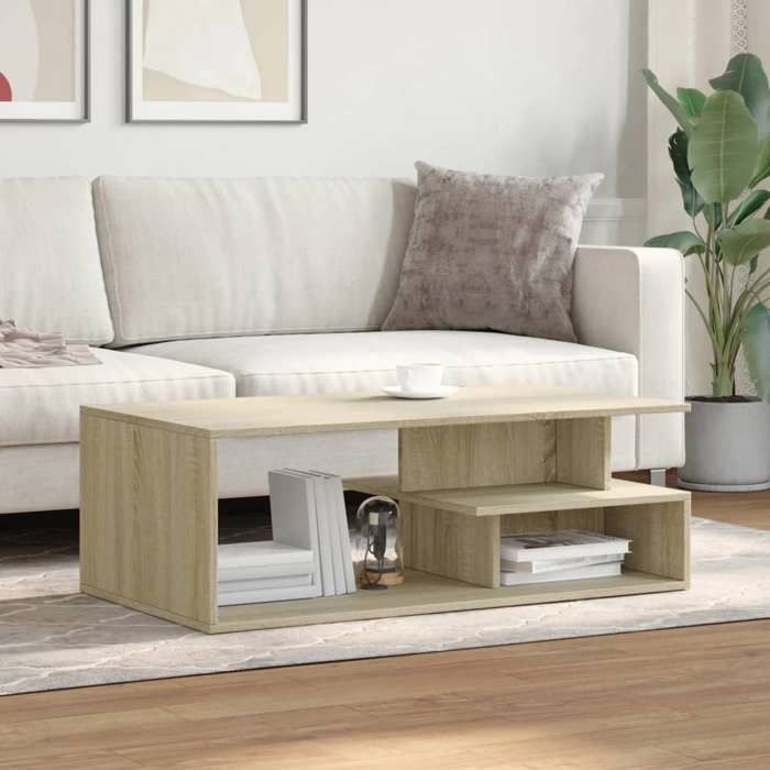 VidaXL Table basse chêne sonoma 102x55x35 cm bois d'ingénierie, table latérale, table de salon, table d'accent, bout de 848012