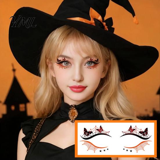 Vodotěsné obličejové tetování Halloween dočasné pro ženy, sada make-upu s dýní a pavučinou, samolepky na oční art, dekorace na maškarní ples, karneval, cosplay