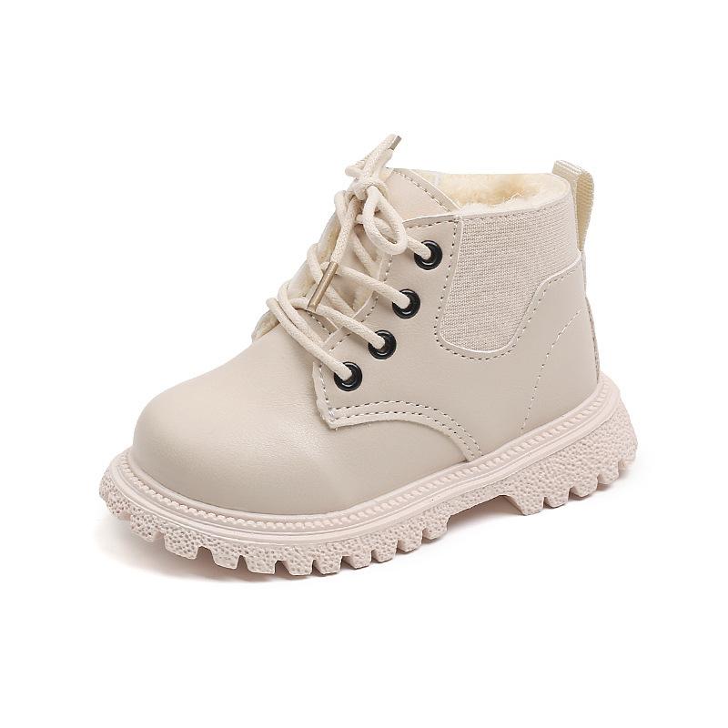 Fashion retro autumn and winter new children's velvet British short boots boys side zipper leather boots girls snow boots