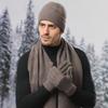 Men's Winter Hat Scarf Gloves Set 3 Pcs Warm Skull Cap Long Scarf Fleece Lined Gloves Set for Cold Weather