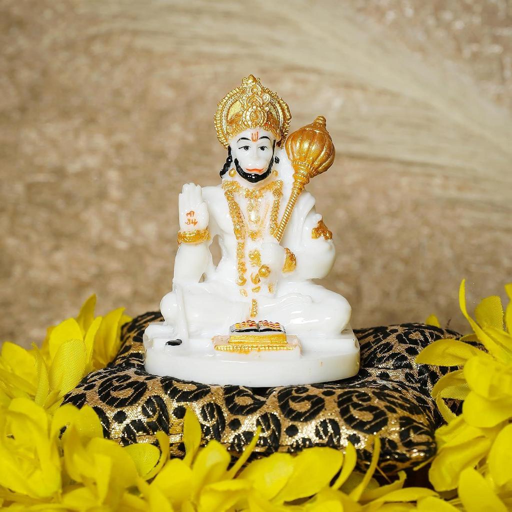 Hanuman Ji Murti for Car Dashboard, Hanuman Idol for Home Pooja with Hanuman Chalisa for Protection from Negative Energy, Good Luck and Success