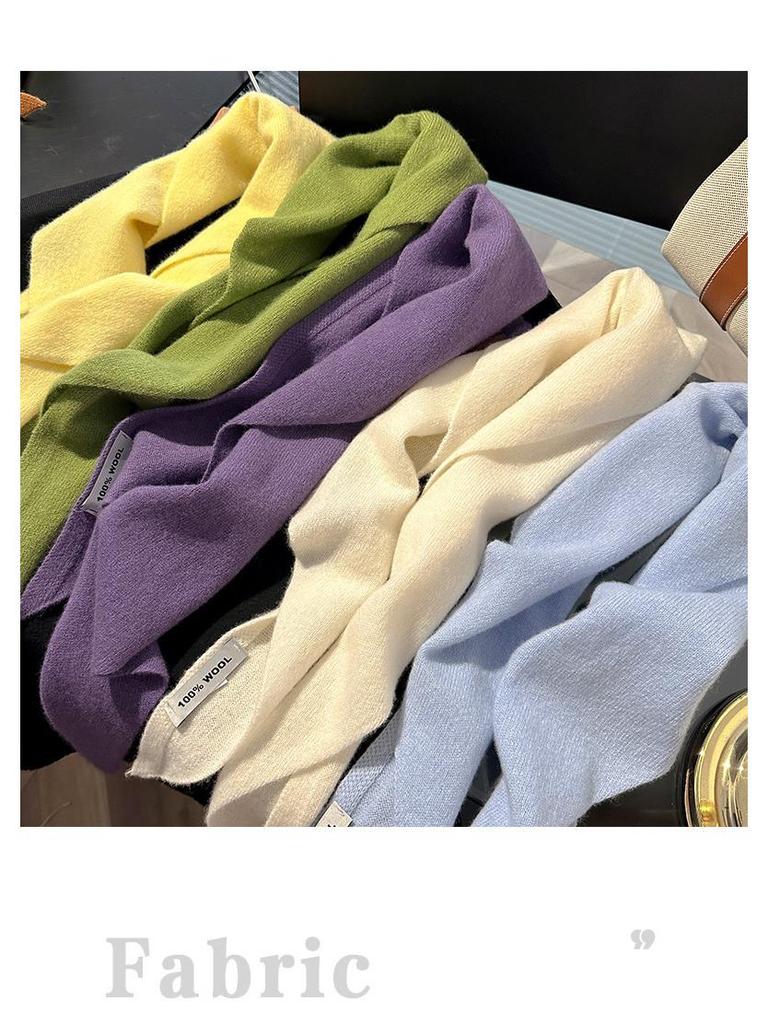 High-End Women's Triangle Scarf: 100% Australian Wool, Knitted Korean Style, Perfect for Autumn & Winter