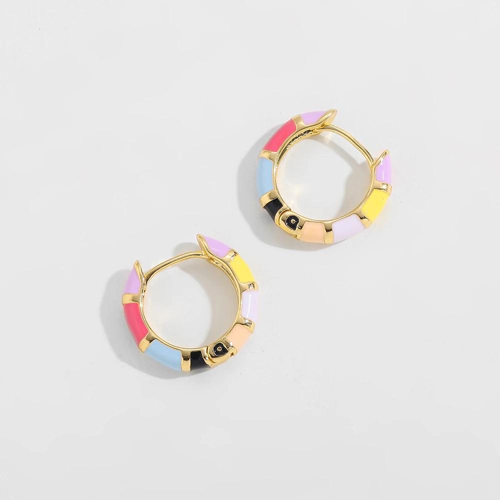 Vintage Multicolor Enamel Flower Round Hoop Earrings Boho Gold Color Circle Round Earrings Statement Jewelry Gifts for Women