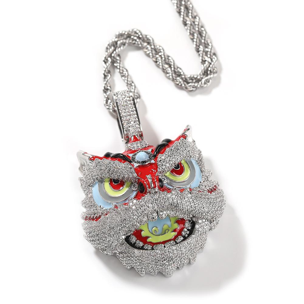 Guochao's New Retro Creative Lion Pendant Copper Inlaid Zircon Colored Lion Head Necklace Trend