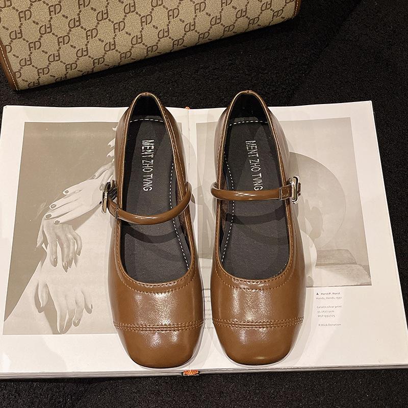 Dameneinzelne Schuhe Mary Jane flacher Mund neu Fee Französisch 2025 Frühling Koreanische Version eckiger Kopf Wind weiche Sohle Doudou Schuhe