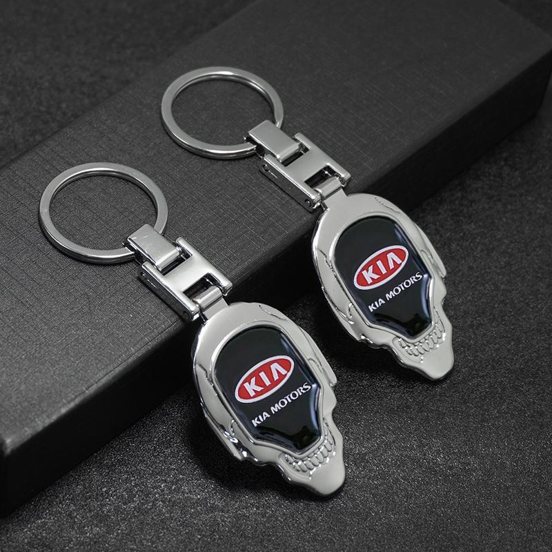 2026 Het Bilklistermärke 3D Metall Skalle Form Bilnyckelring Nyckelring Dekoration Styling För Nya Kia Rio K5 K2 Sportage Ceed Sorento P