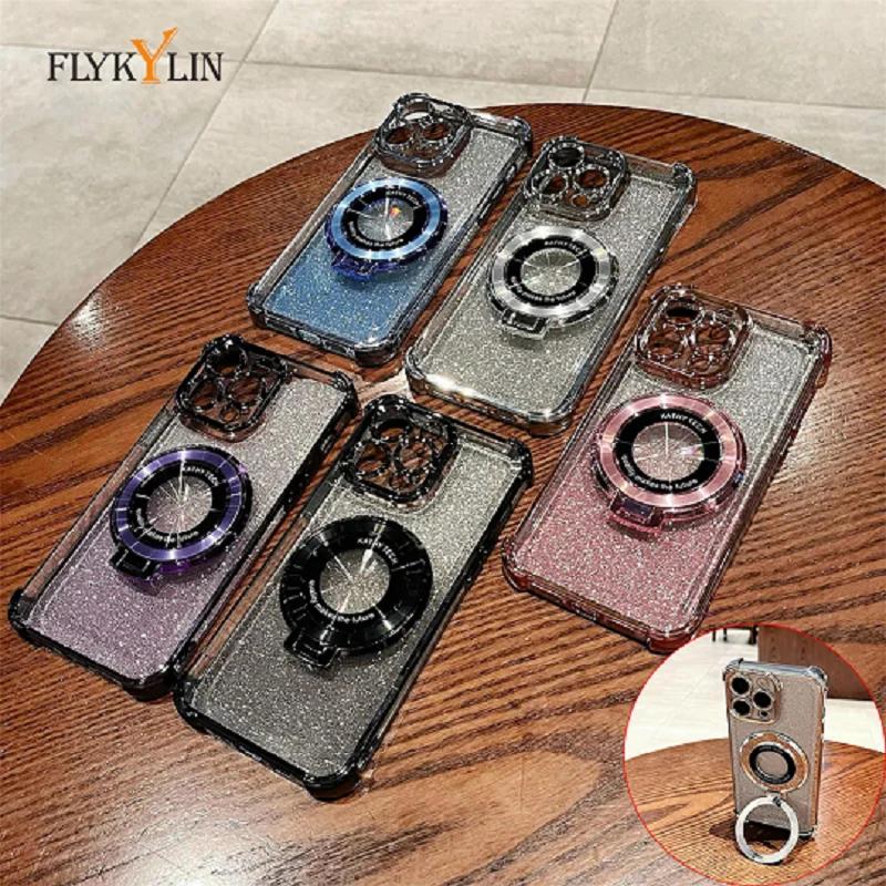 Luxury Glitter Wireless Charging Ring Stand Case For Huawei Pura 70 P60 P50 P40 P30 Lite Pro Transparent Magnetic Cover