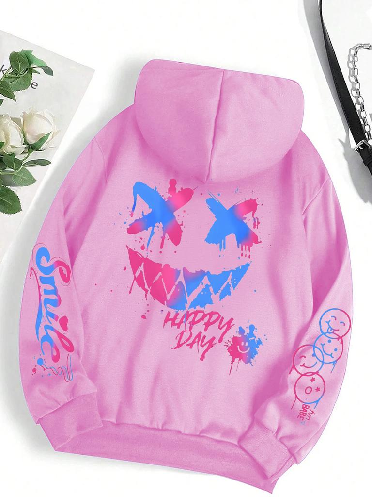 Hot Happy Day Graffiti Print Hoodie Street Hip Hop Hoody Women Men Fashion Crewneck Versatile Hoodies Vintage Oversize Clothes