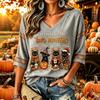 Women's Casual Thanksgiving Print V-Neck Long Sleeve Pullover Top for Fall and Winter