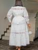 Chic Women Hollow Out Lace Splice Mock Neck Long Sleeve A Line Midi Dress with Belt Casual Party Club Outfits Plus Size