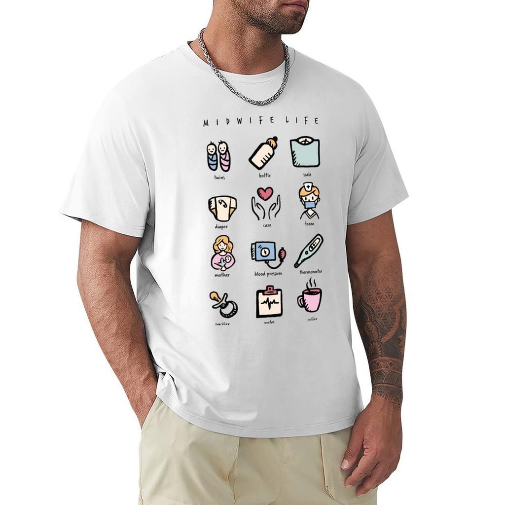 Midwife Life Cute Doodles Tshirt Urban Style Casual Short Sleeve Top