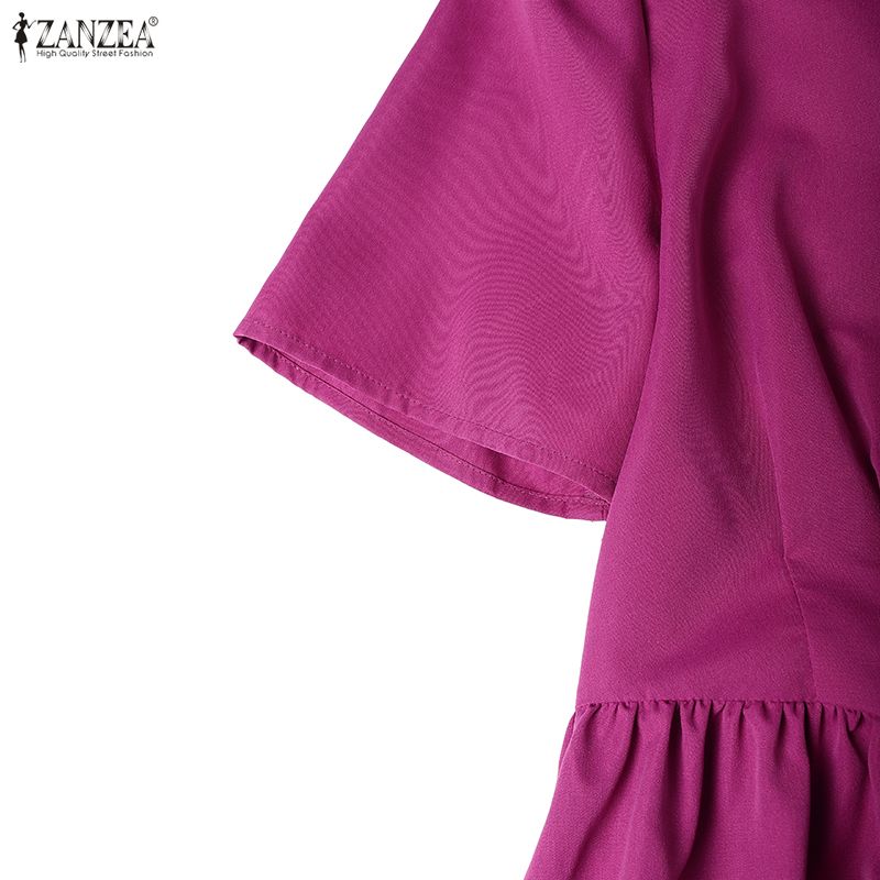 ZANZEA Lässiges Sommerkleid mit V-Ausschnitt und kurzen Ärmeln für Damen