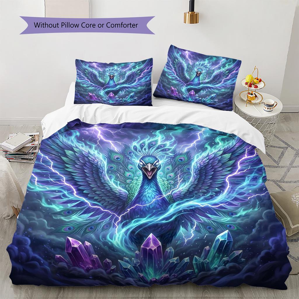Peacock Pattern Bedding Quilt Set Quilt Cover Pillowcase Home Decoration Birthday Gift (1 * Duvet Cover + 2 * Pillowcase, Without Core)