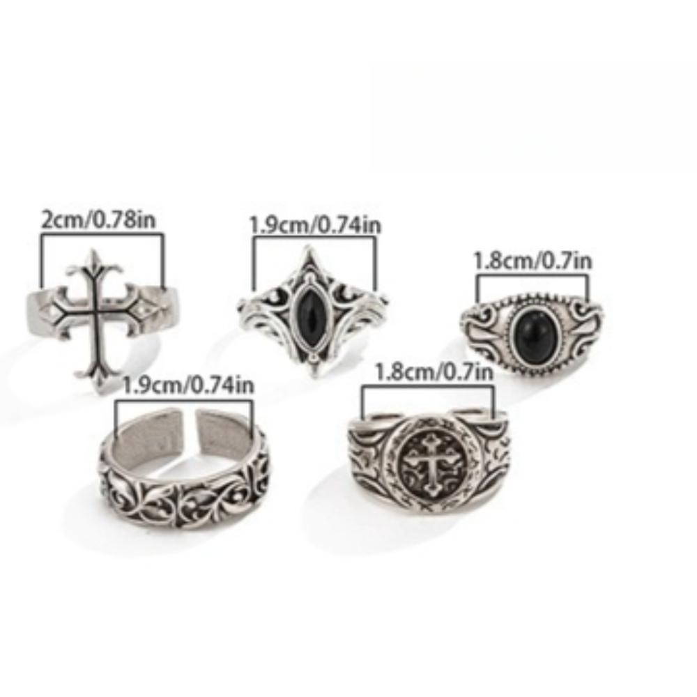 European and American Retro Hip-hop Exquisite Pattern Opening Adjustable Ring Five-piece Personalized Trend Ring