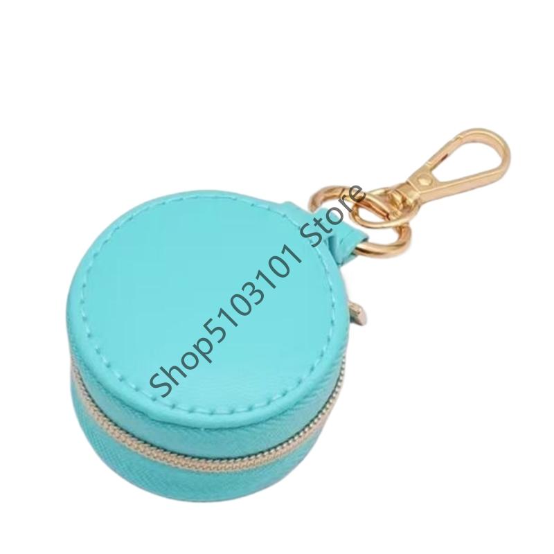 Simple Portable Mini Leather PU Jewelry Box Keychain Travel Bag Charm Pendant Earring Ring Storage Box Key Chain Accessories
