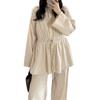  European and American Amazon Women's New Crew Neck Long Sleeve Drawstring Waist Top High Waist Wide Leg Pants Casual Suit