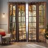 2 piezas de cortinas estampadas con patrón de hojas de bosque otoñal, decoración de marco de puerta retro para dormitorio y sala de estar