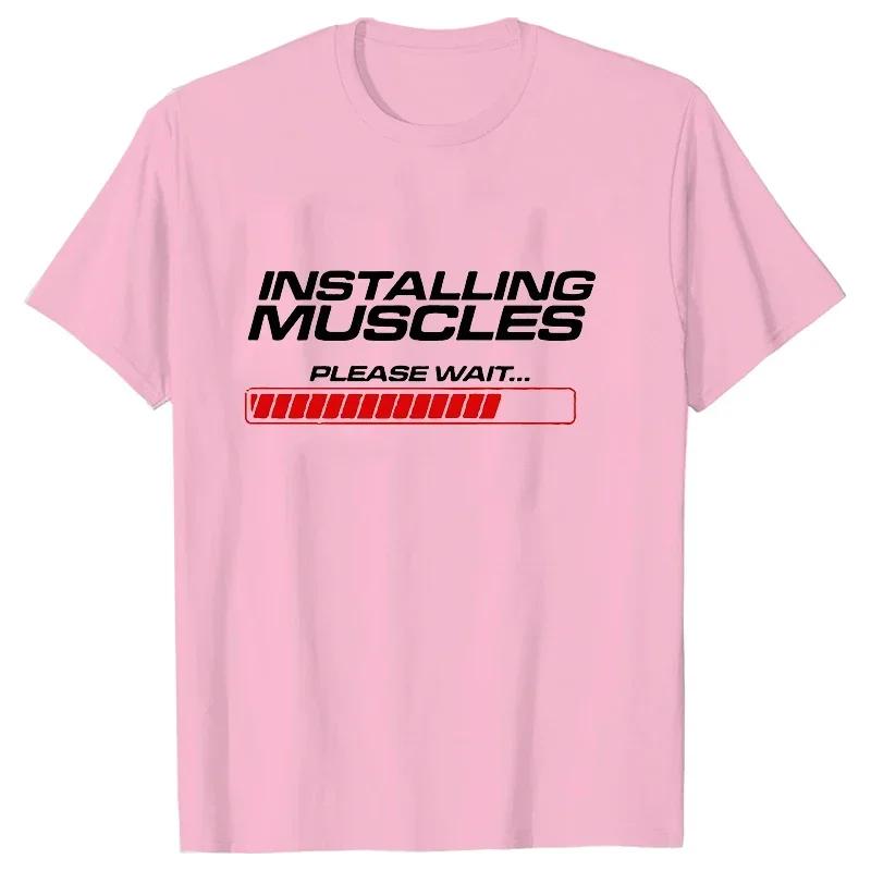 2023 Vintage Tshirt Installing Muscles Please Wait Funny Design Tshirt Harajuku Oversize Tee Shirt Fashion Streetwear Unisex Top