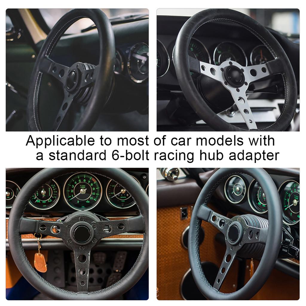 350mm/14in for MOMO Prototipo Style 6‑Bolt Black Leather Racing Steering Wheel Gray Stitching with Horn Button