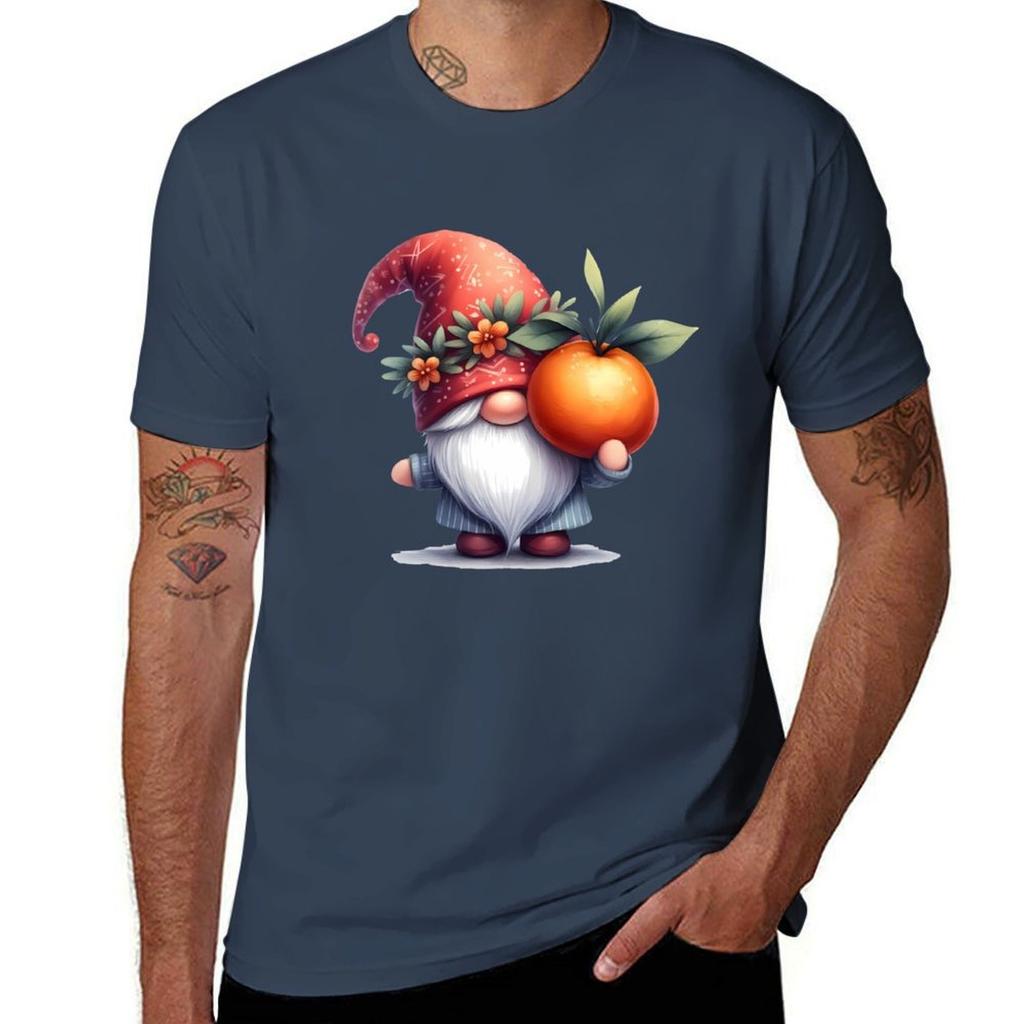cute gnome holding orange TShirt Street Fashion Casual Tee Shirt