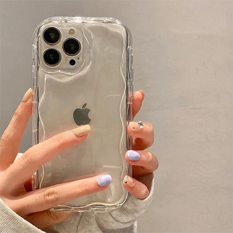 Solid Colour Wave Phone Case for IPhone 11 12 13 14 15 16 Pro Max 16 15 Plus Wear-resistant Couple Model Shockproof Phone Case