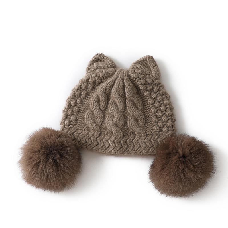 Women s 100% Pure Cashmere Hat with Fox Fur Cat Ears - Knitted for Autumn & Winter Warmth One Size