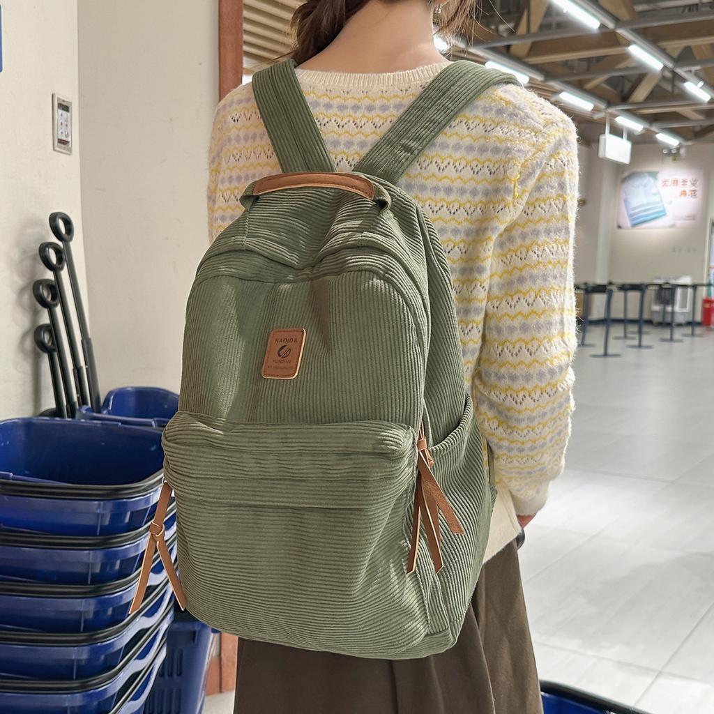 Schoolbag Corduroy Backpack Female Simple Large Capacity Junior High School Student School Bag American High School Retro Backpack Computer Bag