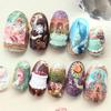 24PCS Retro Oil Paintings Patterns Almond False Nails with Glue Cute Sweet Garden Girl Stick On Nails Detachable Fake Nails Tips