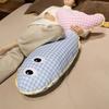 Stuffed Long Fish Pillow Cute Plaid Fish Cuddly Plush Toy Leg Pillow Back Support Headboard Cushion for Side Sleeping Sitting