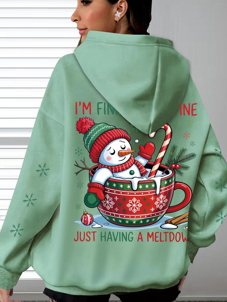 Bequemer Christmas Hoodie in Übergröße mit lustigem Schneeprint, perfekt für die Feiertage. Weich