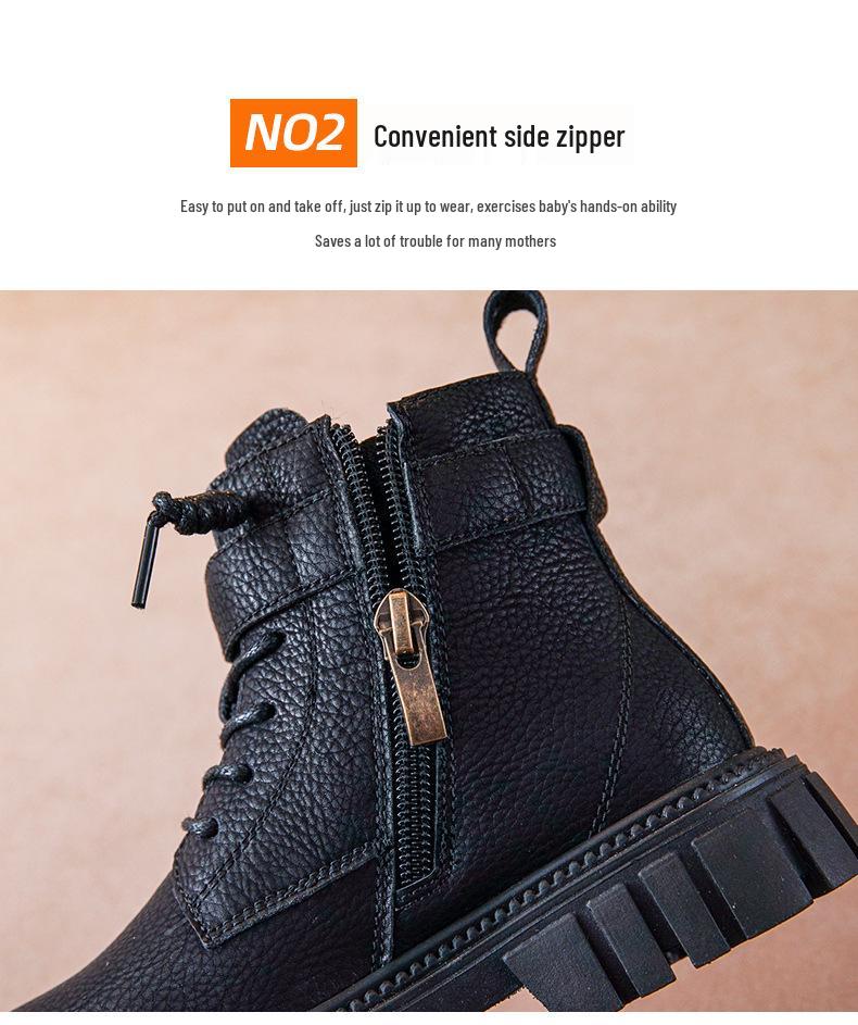 Boys' 2025 Autumn/Winter Fashion Casual Leather Ankle Boots for Middle and Big Kids - Korean Style