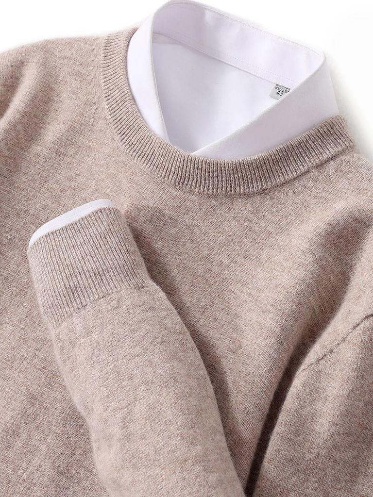 Men's 100% Pure Wool Cashmere Crew Neck Sweater for Autumn and Winter