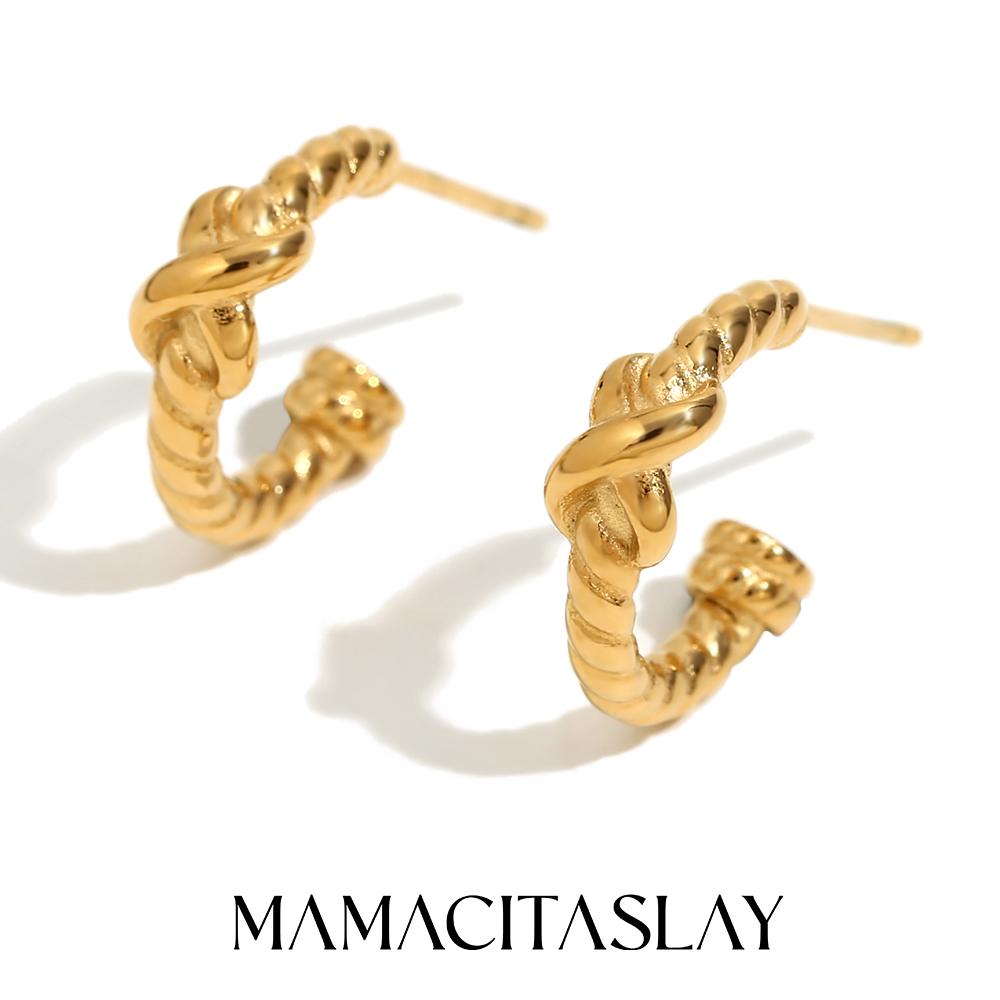 MamacitaSlay Newly Arrival Cross Twist CC Hoops Stainless steel earrings Waterproof titanium earrings Luxury quality jewelry