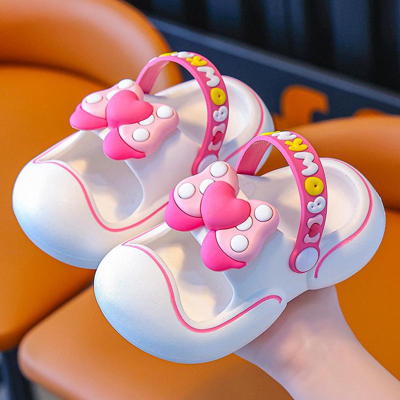 Children's slippers for girls, princess-style soft-soled clogs with bows, toddler closed-toe shoes for young children