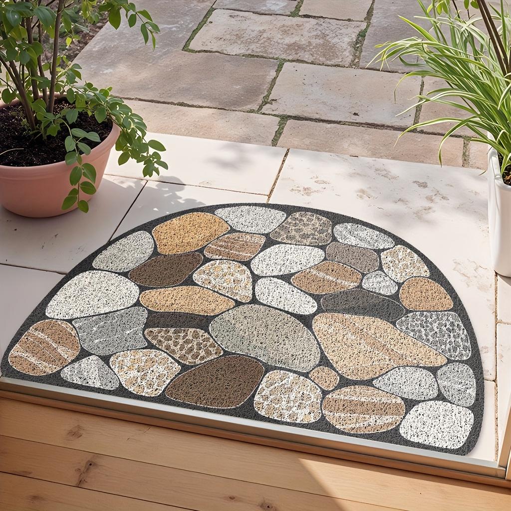 1Pcs Pebble Print Pattern Semi Circle Welcome Doormat Non Slip for Outdoor Patio Porch Kitchen Bathroom Entryway Floor Mat