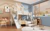Bunk Bed 90x200 & 140x200 Cm, House Bed with Drawer, Slide and Ladder, Children's Loft Bed, Log Cabin Design, EN747-1:2024 Safety (Without Mattress)