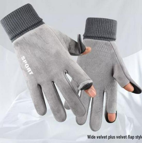 

Мужские зимние перчатки из замши с флисовой подкладкой, с сенсорным экраном, для бега, велоспорта и доставки - дизайн с половинными пальцами