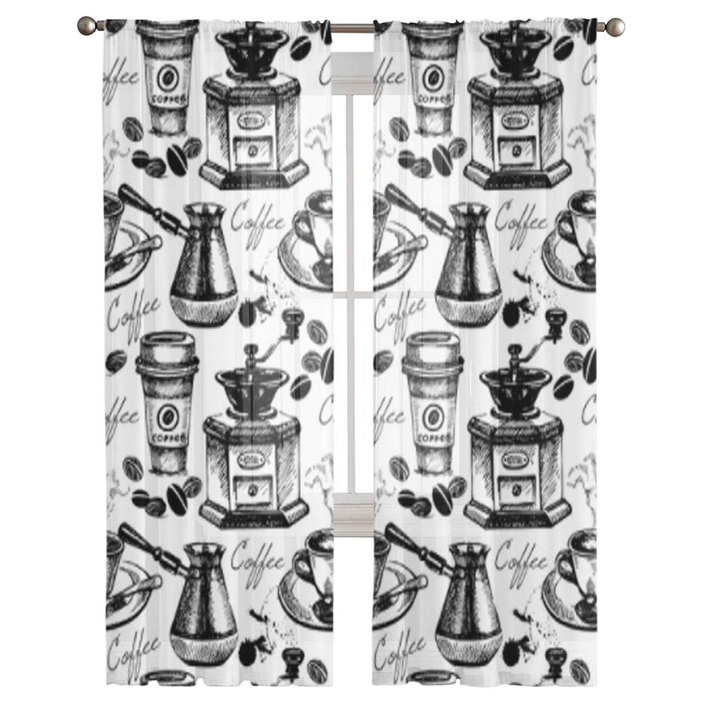Vintage Coffee Sheer Curtains for Living Room Transparent Tulle Window Treatments Bedroom Kitchen Home Decor Veil Drapes